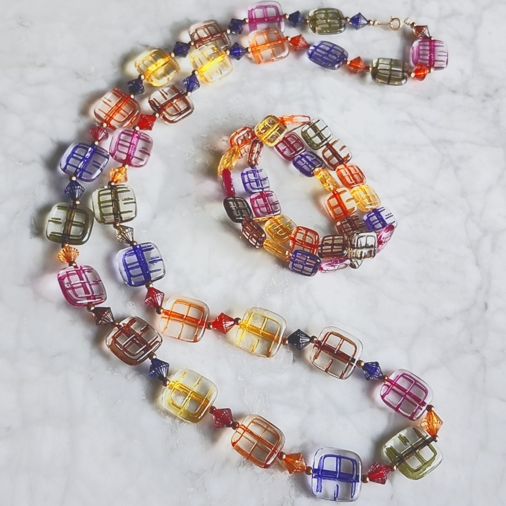 🌼 Vintage multicoloured necklace + bracelet set